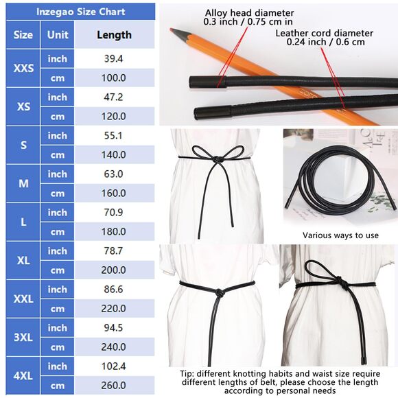 Women Leather Cord String Rope Waist Belt For Dress Knot Belt For 9171 - Picture 2 of 6